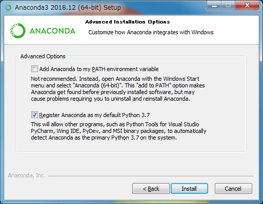 Anaconda for Windows インストーラー